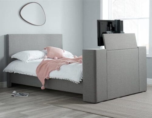 Plaza - Double - Electric Media TV Bed - Grey - Fabric - 4ft6 - Happy Beds