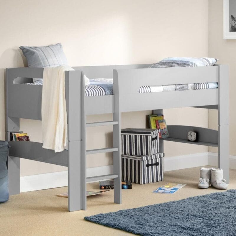 Pluto - Single - Kids Mid Sleeper Bed - Light Grey - Wood - 3ft - Happy Beds