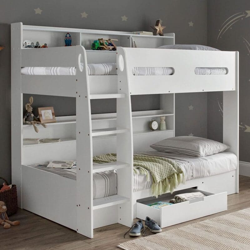 Polaris - Single - Storage Bunk Bed - White - Wooden - 3ft Single - Happy Beds