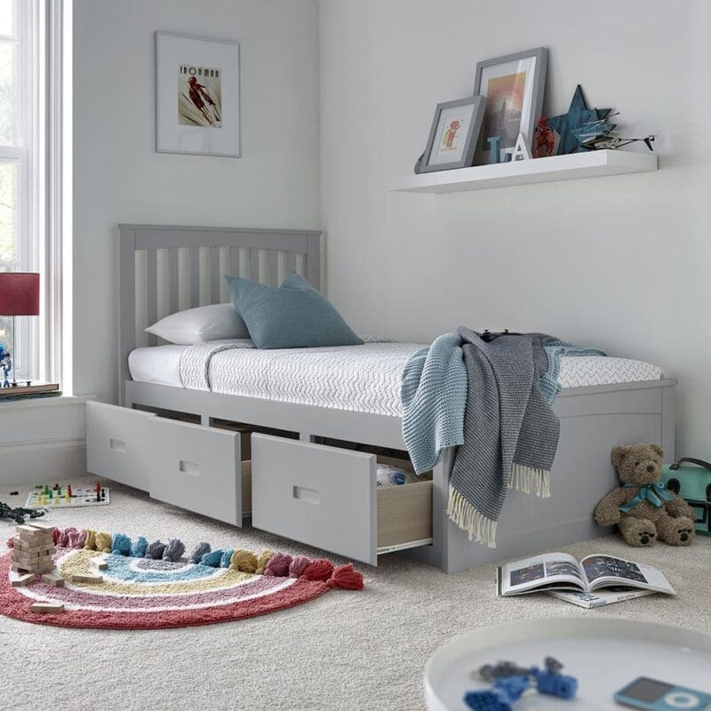 Quest - Single - Storage Bed 3 Drawers - Grey - Wooden - 3ft - Happy Beds