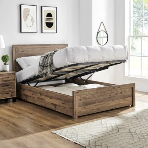 Rodley - Double - Ottoman Storage Bed - Oak - Wooden - 4ft6 - Happy Beds