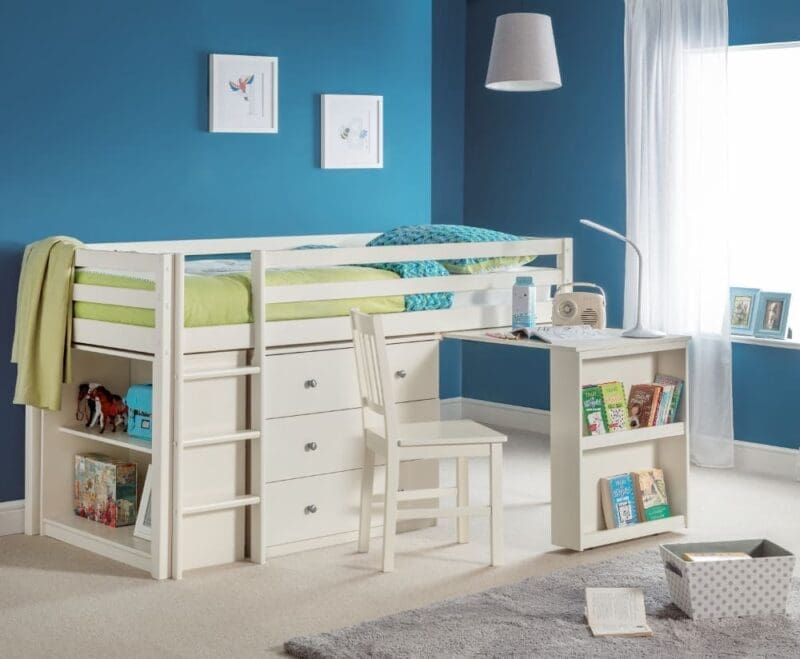 Roxy - Single - Kids Mid Sleeper Bed - White - Wood - 3ft - Happy Beds