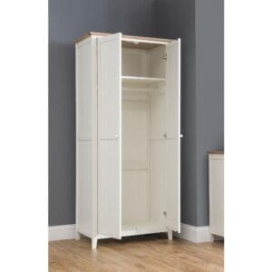 Salerno - 2 Door Wardrobe - Ivory/Oak - Wooden - Happy Beds