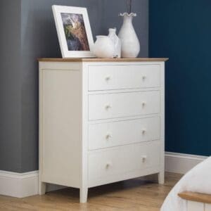 Salerno - 4 Drawer Chest - Ivory/Oak - Wooden - Happy Beds