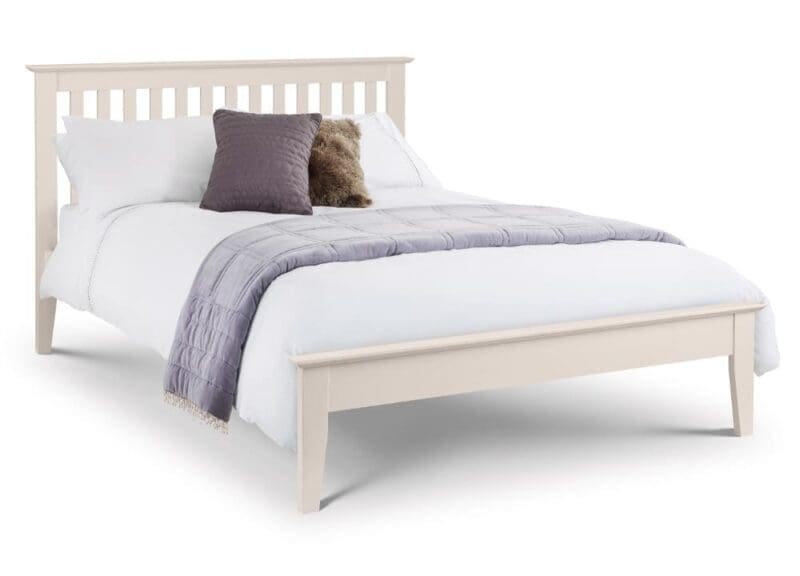 Salerno - Double Ivory & Wooden Two Tone Bed Frame - Shaker Style - 4ft6 - Happy Beds