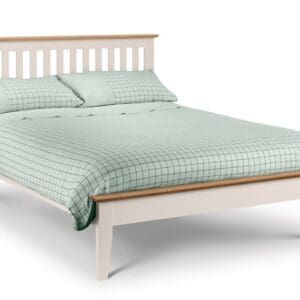 Salerno - Ivory White and Oak Finish Wooden Bed Frame - 5ft King Size - Happy Beds