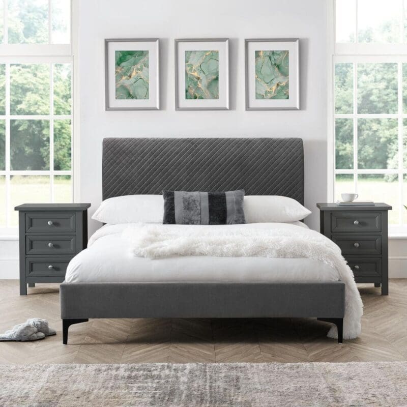 Sanderson - Double - Low-Foot End Bed - Grey - Velvet - 4ft6 - Happy Beds