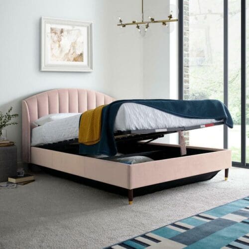 Sandy - King Size - Ottoman Storage Bed - Pink - Velvet - 5ft - Happy Beds