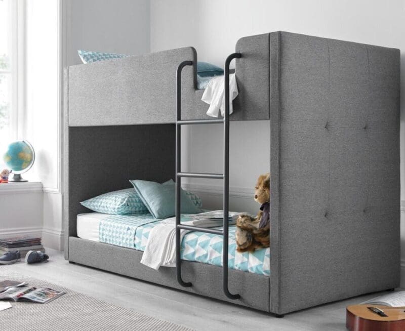 Saturn - Single - Kids Bunk Bed - Grey - Fabric - 3ft - Happy Beds