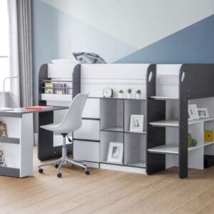 Saturn - Single - Kids Mid Sleeper Cabin Bed - Grey and White - Wood - 3ft - Happy Beds