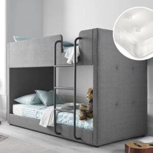 Saturn/Clay - Single - Fabric Bunk Bed and 2 Open Coil Spring Orthopaedic Mattress Included - Grey/White - Fabric - 3ft - Happy Beds