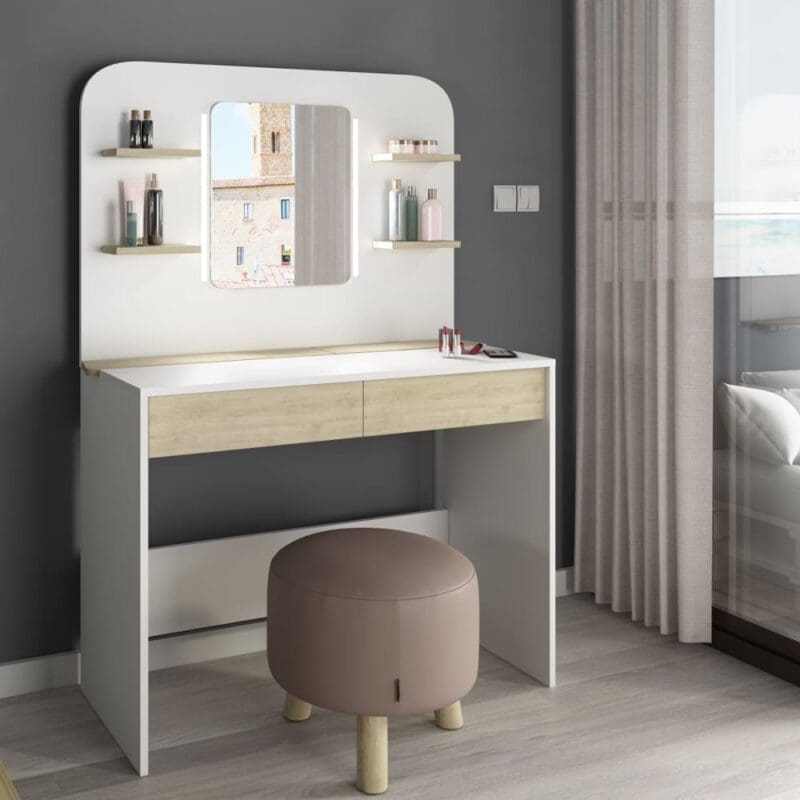 Secret Vanity Wooden Dressing Table - Oak/White - Wooden - Happy Beds