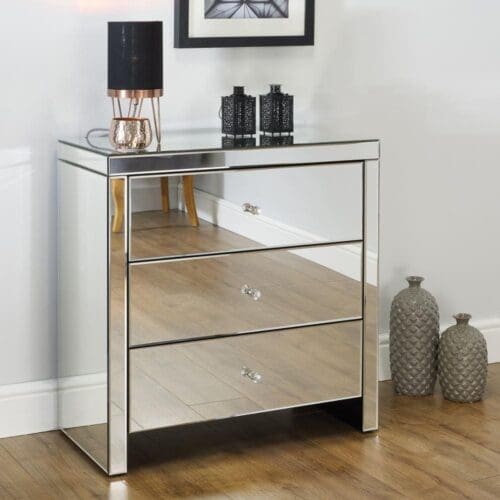 Seville - 3 Drawer Chest - Mirror - Mirror/Glass - Happy Beds