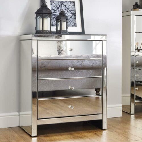 Seville - Mirrored 4 Drawer Chest - Mirror - Mirror/Glass - Happy Beds