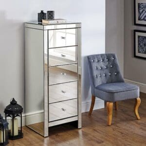 Seville - Mirrored 5 Drawer Narrow Chest - Mirror - Mirror/Glass - Happy Beds