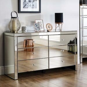 Seville - Mirrored 6 Drawer Wide Chest - Mirror - Mirror/Glass - Happy Beds