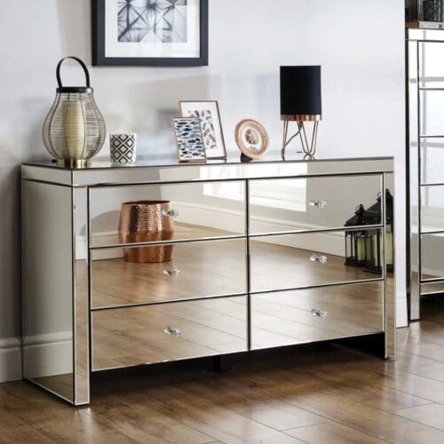 Seville - Mirrored 6 Drawer Wide Chest - Mirror - Mirror/Glass - Happy Beds