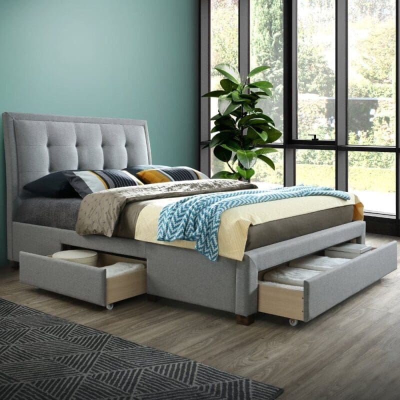 Shelby - Double - 3 Drawer Storage Bed - Grey - Fabric - 4ft6 - Happy Beds