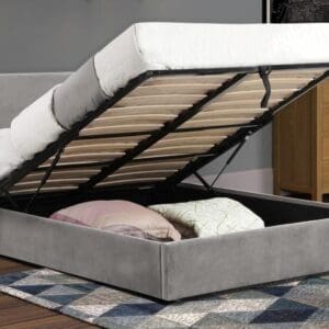 Shoreditch - King Size - Ottoman Bed - Grey - Velvet - 5ft - Happy Beds