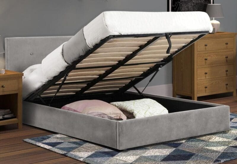 Shoreditch - King Size - Ottoman Bed - Grey - Velvet - 5ft - Happy Beds