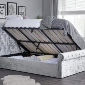 Sienna - Double - Ottoman Bed - Light Grey - Crushed Velvet - 4ft6 - Happy Beds