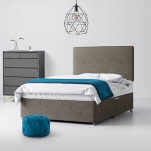 Small Single - Divan Bed and Cornell Plain Headboard - Dark Grey - Fabric - 2ft6 - Happy Beds