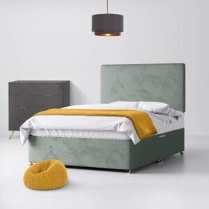 Small Single - Divan Bed and Cornell Plain Headboard - Light Grey - Velvet - 2ft6 - Happy Beds