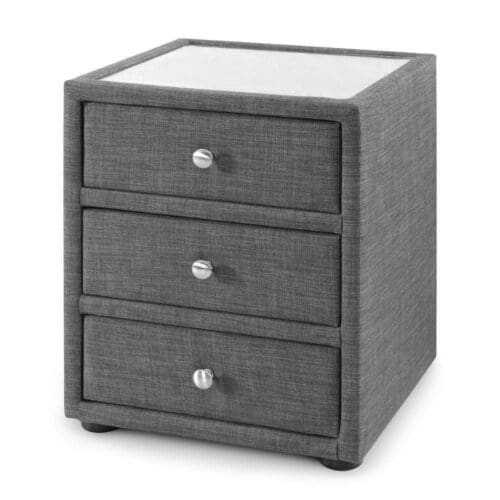 Sorrento - 3 Drawer Bedside Table - Grey - Fabric - Happy Beds