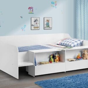 Stella - Single - Kids Low Sleeper Cabin Bed - Storage - White - Wooden - 3ft - Happy Beds