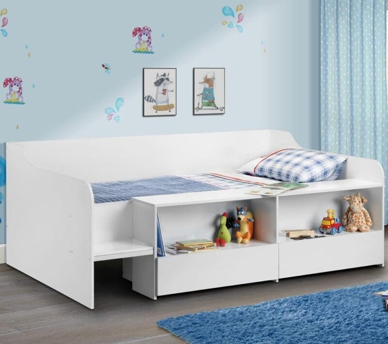 Stella - Single - Kids Low Sleeper Cabin Bed - Storage - White - Wooden - 3ft - Happy Beds