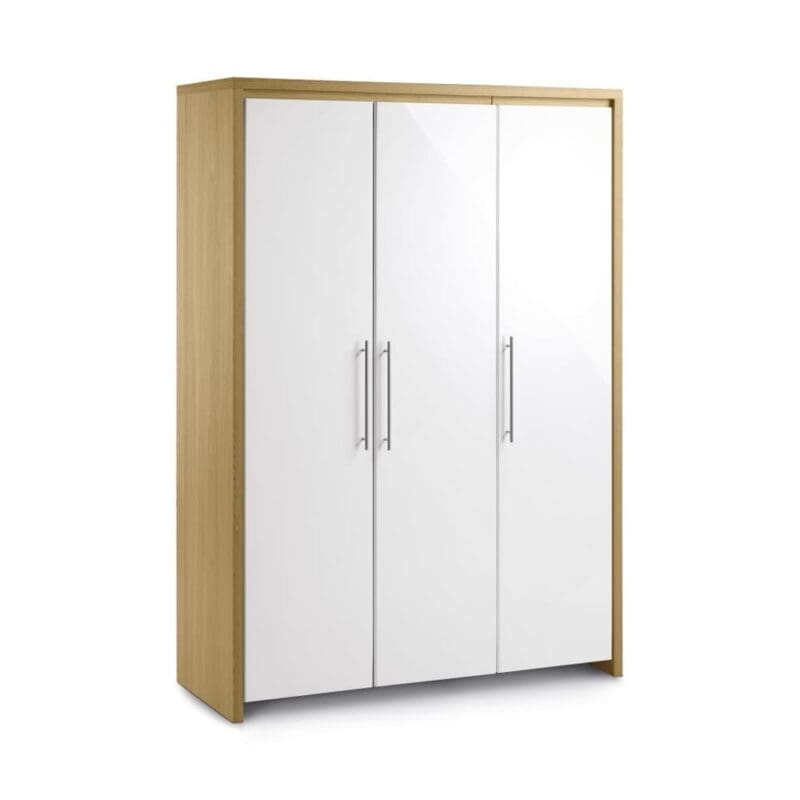 Stockholm - Gloss 3 Door Wardrobe - White/Light Oak - Wooden - Happy Beds