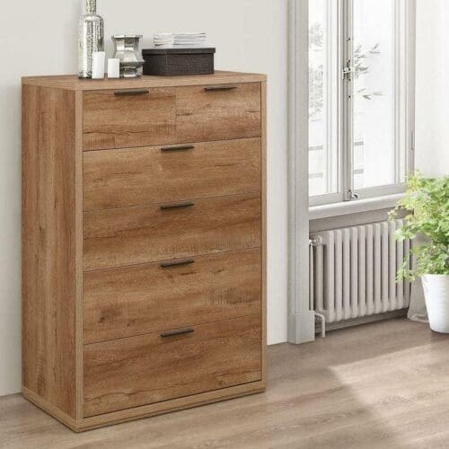 Stockwell - Rustic 4+2 Drawer Chest - Oak - Wooden - Happy Beds