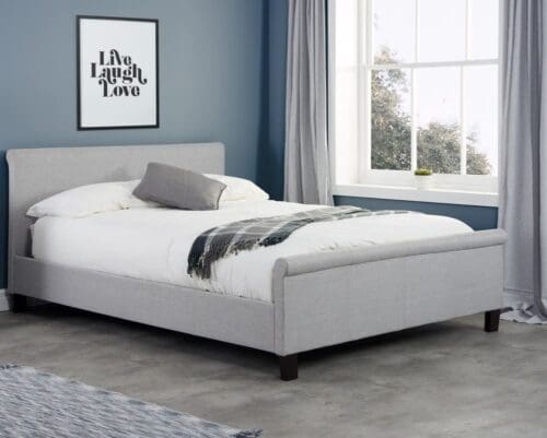 Stratus - Double - Sleigh Bed - Grey - Fabric - 4ft6 - Happy Beds