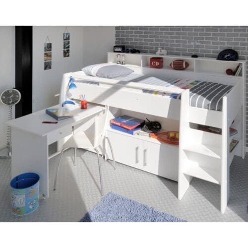 Swan - Kids Mid Sleeper Bed - White - Wood - Single - 3ft - Happy Beds