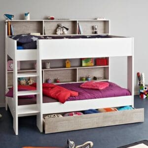 Tam Tam - Kids Bunk Bed - Underbed Storage - White and Grey - Wood - Single - 3ft - Happy Beds