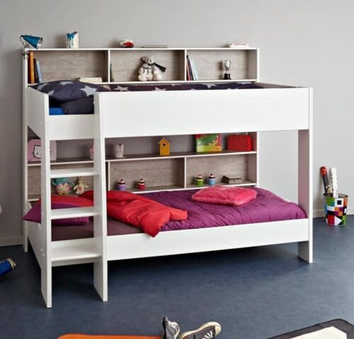 Tam Tam - Kids Bunk Bed - White and Grey - Wood - Single - 3ft - Happy Beds