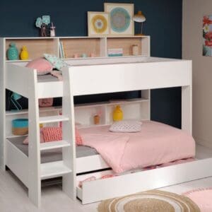 Tam Tam - Single - Kids Bunk Bed - Storage Drawer - White and Oak - Wood - 3ft - Happy Beds