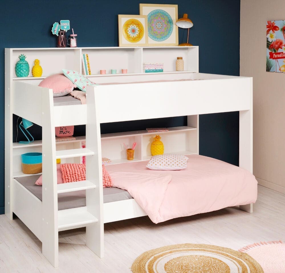 Tam Tam - Single - Kids Bunk Bed - White and Oak - Wood - 3ft - Happy Beds