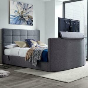 Thornberry - Double - Electric TV Bed - Light Grey - Fabric - 4ft6 - Happy Beds