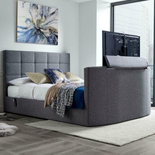 Thornberry - Double - Electric TV Bed - Light Grey - Fabric - 4ft6 - Happy Beds