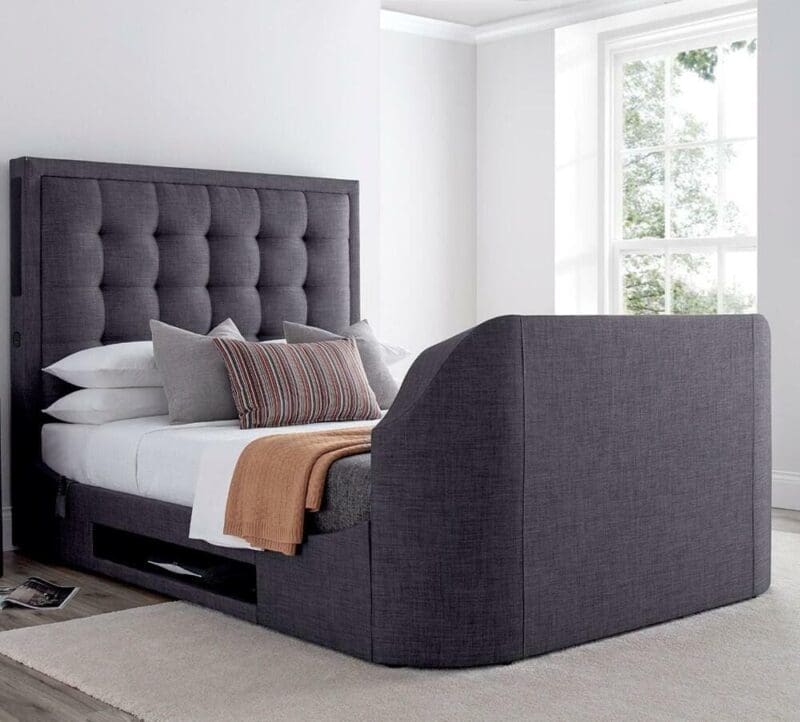 Titan 2 - King Size - TV Bed - Dark Grey - Fabric - 5ft - Happy Beds