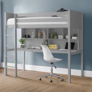 Titan - Single - Kids High Sleeper - Desk and Storage - Light Grey - Wooden - 3ft - Happy Beds