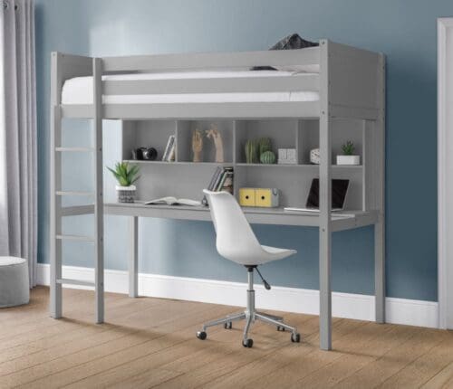 Titan - Single - Kids High Sleeper - Desk and Storage - Light Grey - Wooden - 3ft - Happy Beds