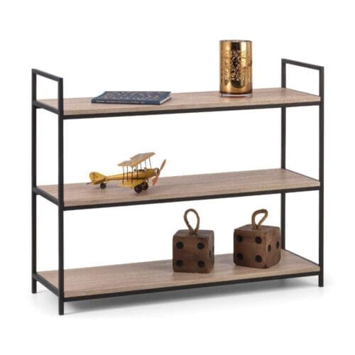 Tribeca - Low Bookcase - Oak/Black - Wooden/Metal - Happy Beds