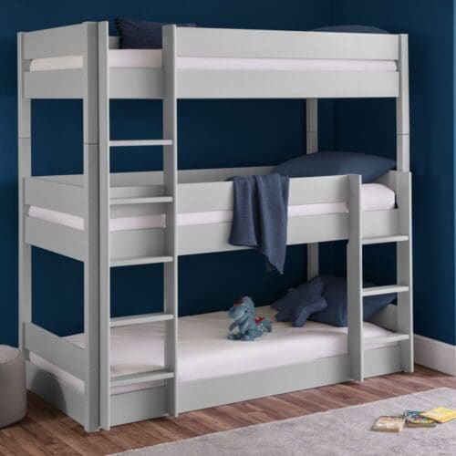 Trio - Single - Kids Triple Sleeper Bed - 3 layers - Grey - Wood - 3ft - Happy Beds