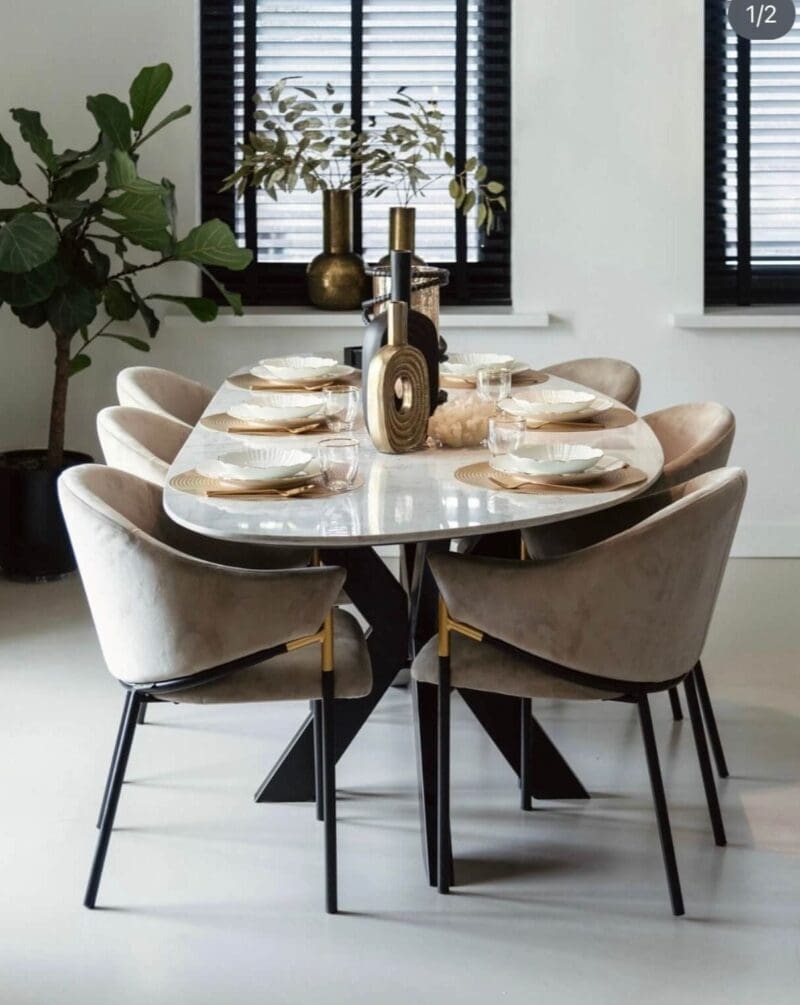 Trocadero Dining Table in White Marble