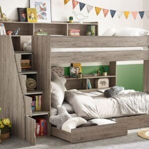 Tuscan - Single - Staircase Bunk Bed - Grey Oak - Wooden - 3ft - Happy Beds