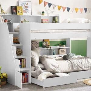 Tuscan - Single - Staircase Bunk Bed - White - Wooden - 3ft - Happy Beds