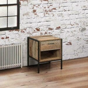 Urban Rustic - 1 Drawer Bedside Table - Oak/Black - Wooden/Metal - Happy Beds