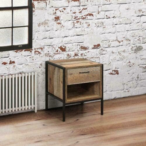 Urban Rustic - 1 Drawer Bedside Table - Oak/Black - Wooden/Metal - Happy Beds